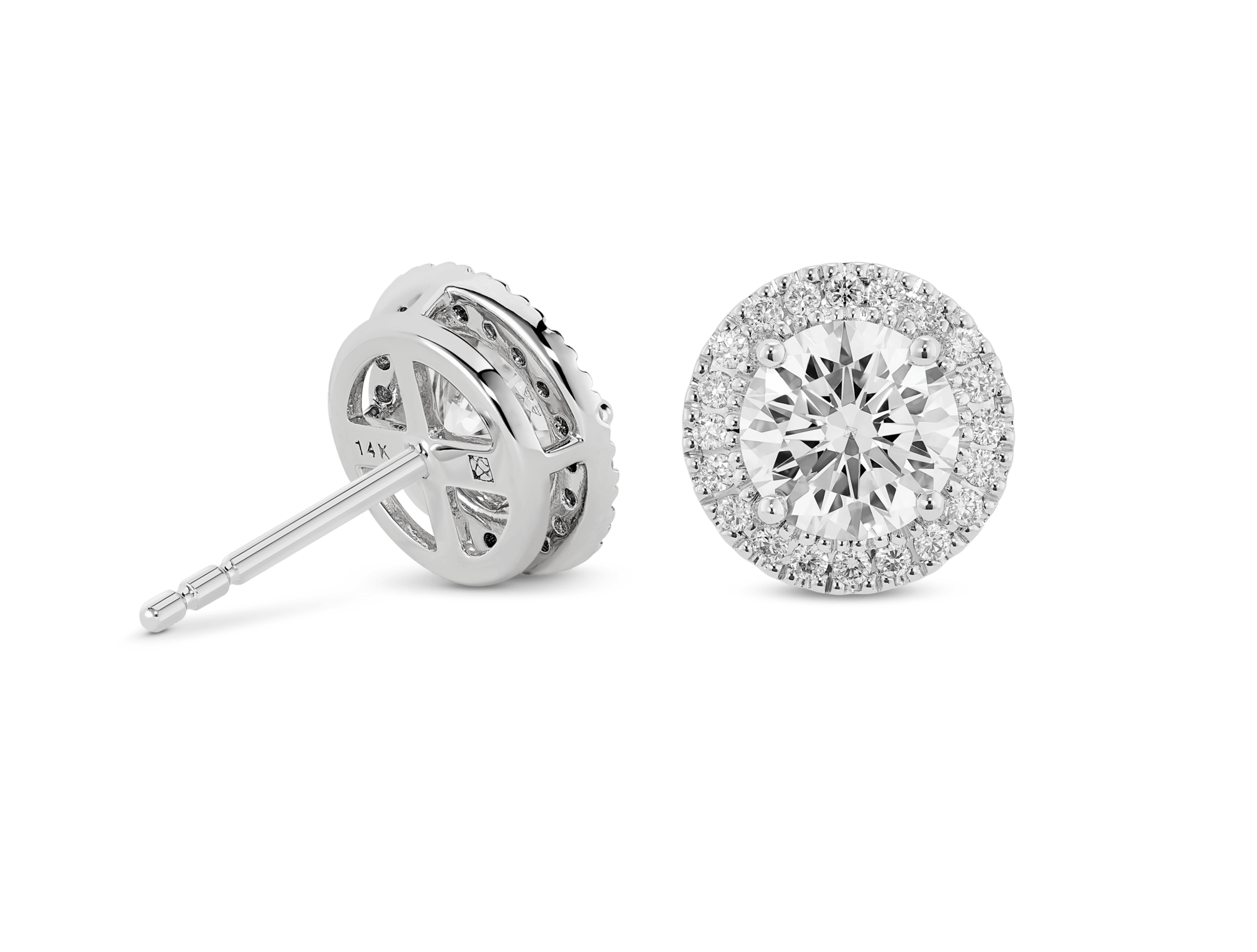 Lab-Grown Diamond 2ct. tw. Halo 14k Gold Earrings | White - Image 4