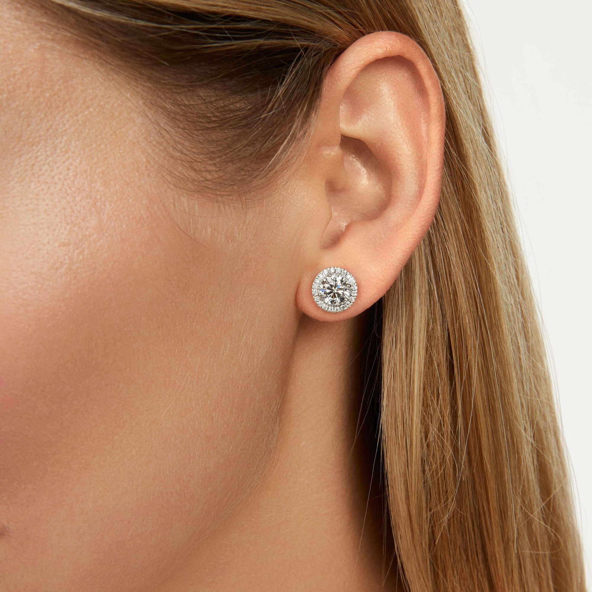 Lab-Grown Diamond 2ct. tw. Halo 14k Gold Earrings | White - Image 3