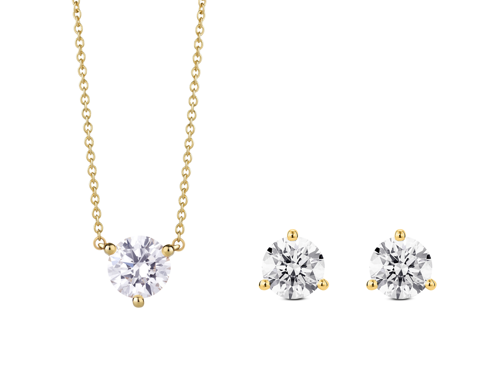 Lab-Grown Diamond 3ct. tw. Round Brilliant Studs and Pendant Yellow Gold Set | White - Image 5