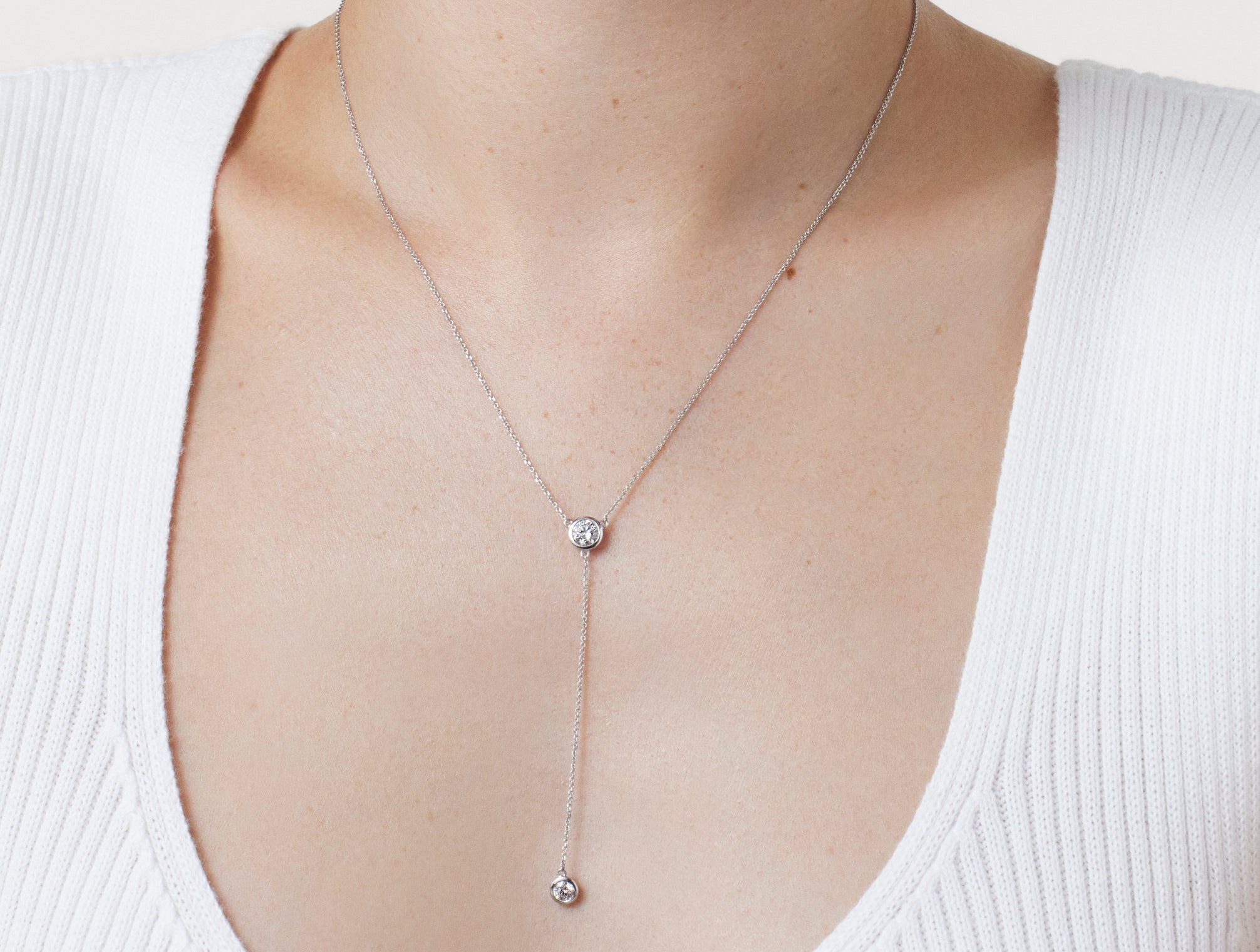 Lab-Grown Diamond ¾ct. tw. Round Brilliant Bezel Lariat Pendant | White - Image 2