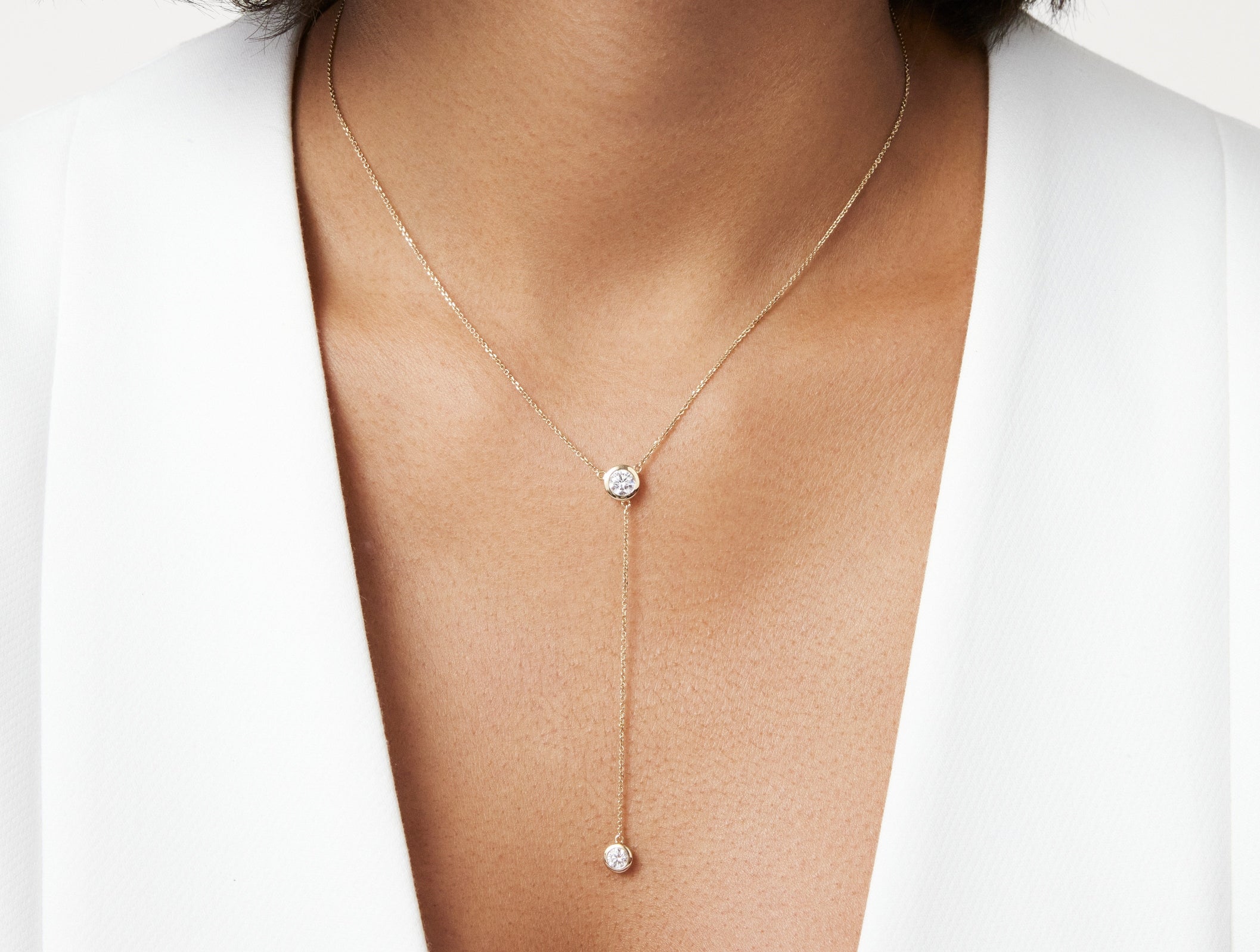Lab-Grown Diamond ¾ct. tw. Round Brilliant Bezel Lariat Pendant | White - Image 9